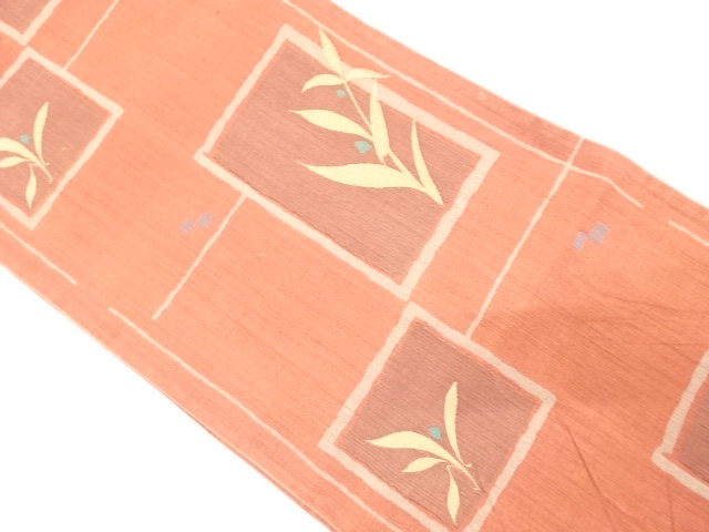 JAPANESE KIMONO / ANTIQUE FUKURO OBI / SILK / WOVEN SQUARE & PLANTS